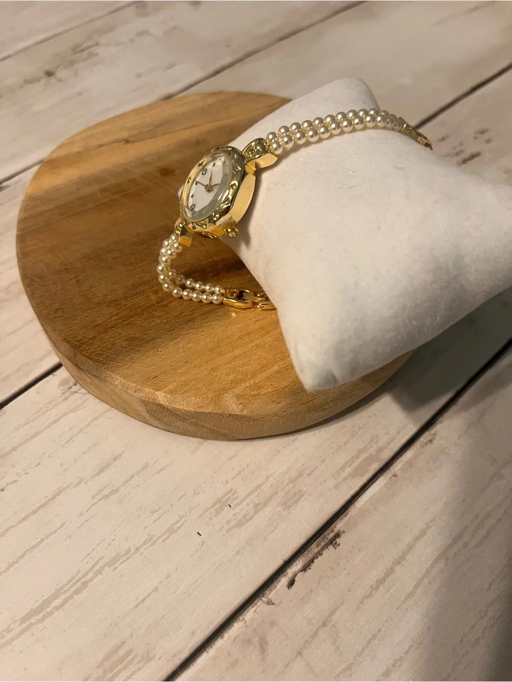 Francesca's Collections Gold and White Pearl Accent Bracelet Watch